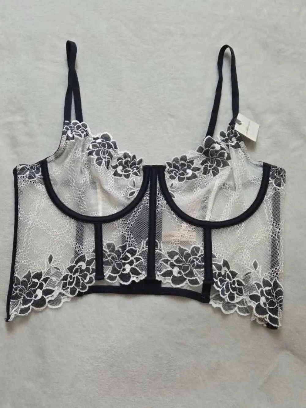 New L Anthropologie x LyreBird lace corset bra top Black & White